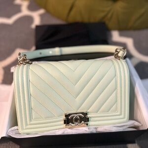 Chanel Light Green Chevron Shoulder Bag